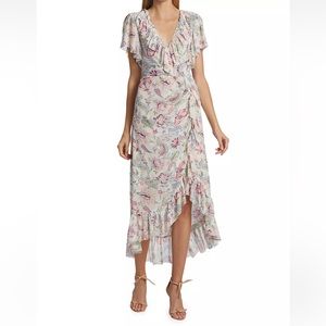 Cinq à Sept Sheilla Floral Ruffle Midi-Dress New With Tags